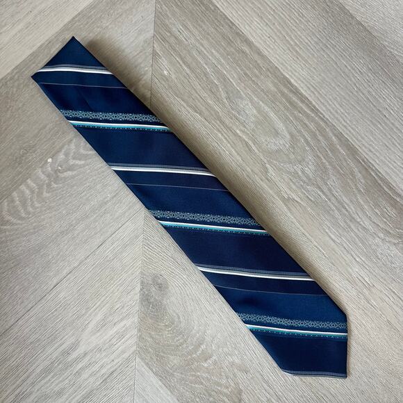 Vintage Envoy Blue Diagonal Stripe Tie Silk Blend 80s - Picture 2 of 5